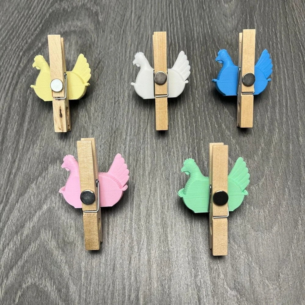 Set of 5 Farmhouse Hen Chicken HON Magnet Photo Chip Clips 3D Printed Clothespin